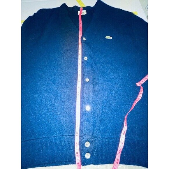 Vintage IZOD Lacoste Cardigan Sweater Mens Size XL Blue Crocodile Logo USA Made - Picture 9 of 12